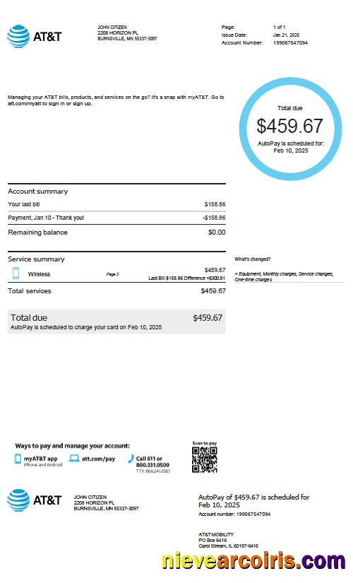 USA AT&T utility bill, version 3